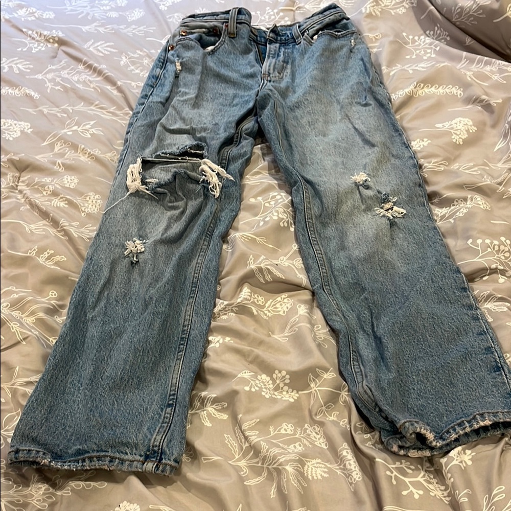 Abercrombie & Fitch Blue Straight Leg Distressed Jeans
